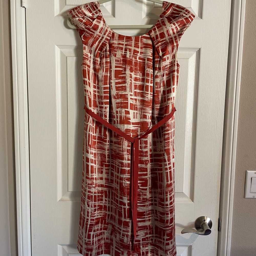 Martin + Osa Red and White Patterned Midi Dress